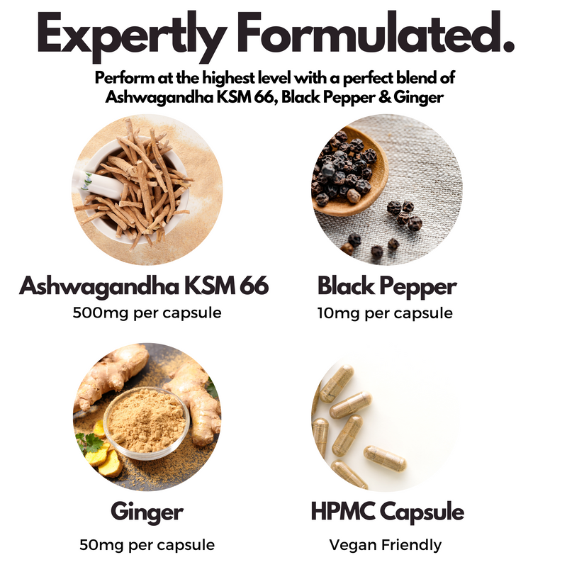 Ashwagandha KSM-66, Black Pepper & Ginger Capsules - nutripact 