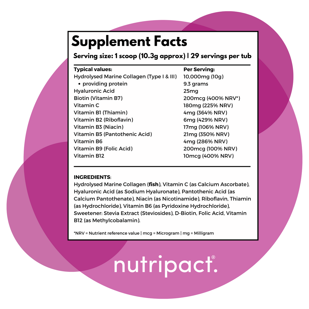 Marine Collagen Powder with Hyaluronic Acid, Biotin, Vitamin C + - nutripact 