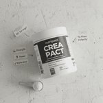 Nutripact Creatine Monohydrate Powder container on a grey surface highlighting muscle performance and recovery benefits