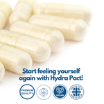 Nutripact Electrolyte Complex Capsules  on a white background with product attributes - Premium Quaility, Non GMO, Vegan, Made In The UK