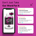 Phone displaying a Nutripact Energy Complex Capsules supplement bottle with customer reviews on a pink background