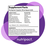 Nutripact Fibre Complex Capsules nutritional information label showing ingredients and serving size