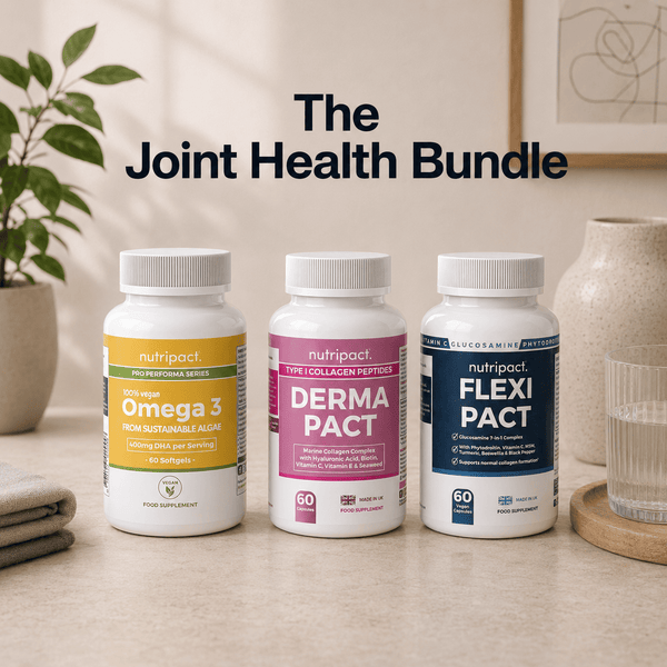 Nutripact Joint Health Bundle – Natural Supplements for Joint Support, Mobility & Flexibility. Includes Nutripact Vegan Omega 3, Joint Complex Capsules & Marine Collagen Complex Capsules