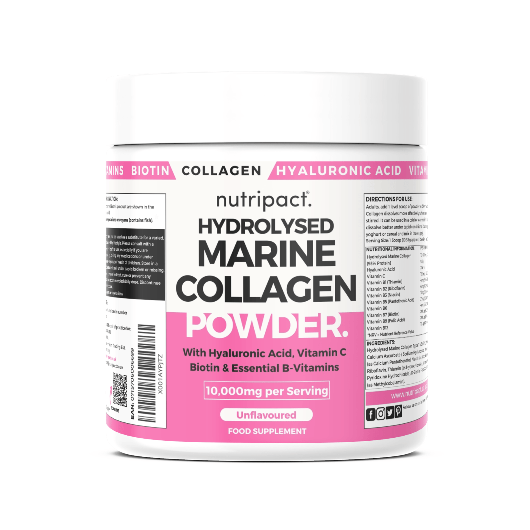 Nutripact Marine Collagen Powder Complex supplement bottle on a white background