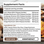 Nutripact Mushroom Complex Capsules nutritional information label showing ingredients and serving size