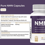 Nutripact NMN 500mg - 60 Capsules nutritional information label showing ingredients and serving size