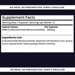 Nutripact NMN Capsules nutritional information label showing ingredients and serving size