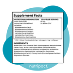 Nutripact Probiotic Complex Capsules nutritional information label showing ingredients and serving size