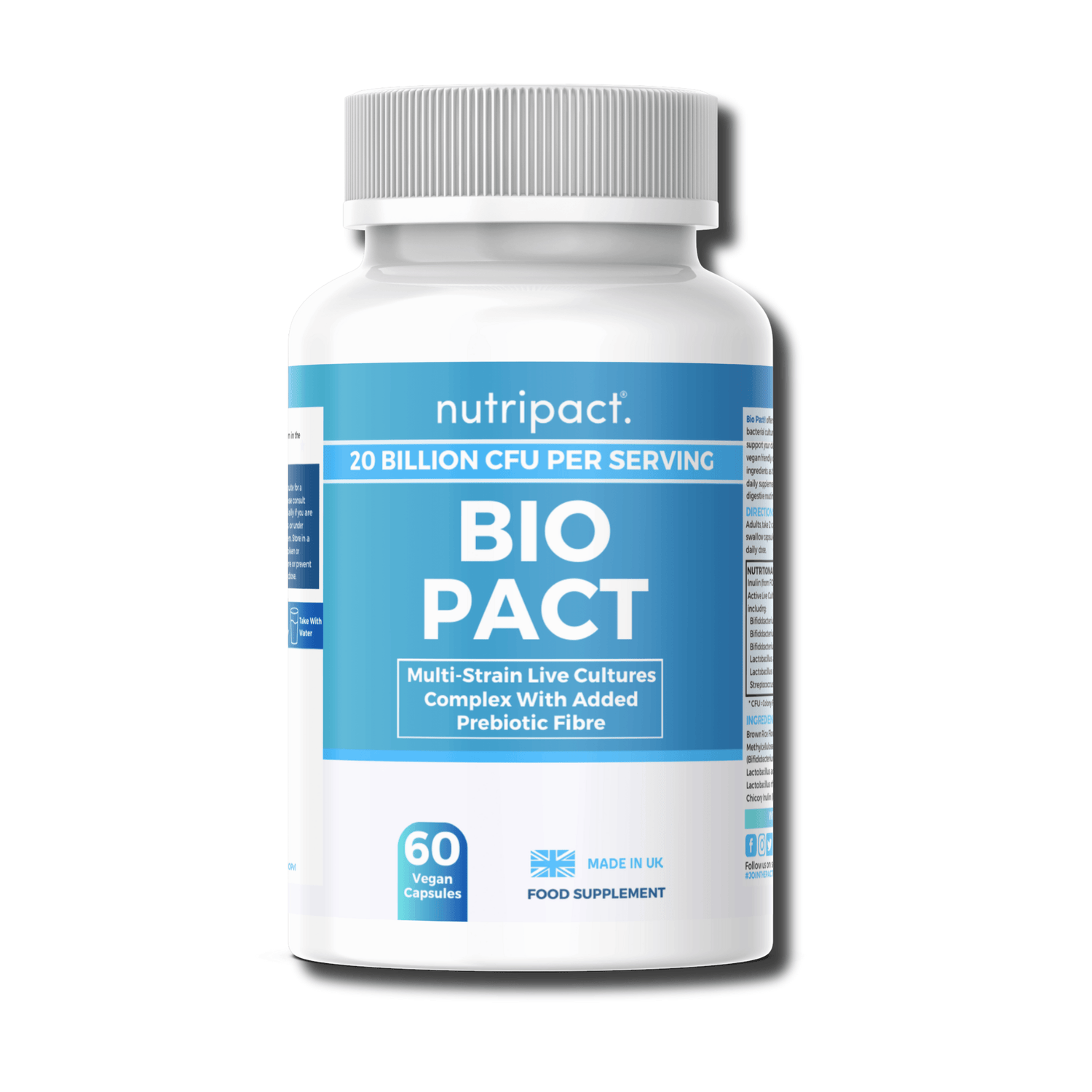 Nutripact Probiotic Complex Capsules supplement bottle on a white background