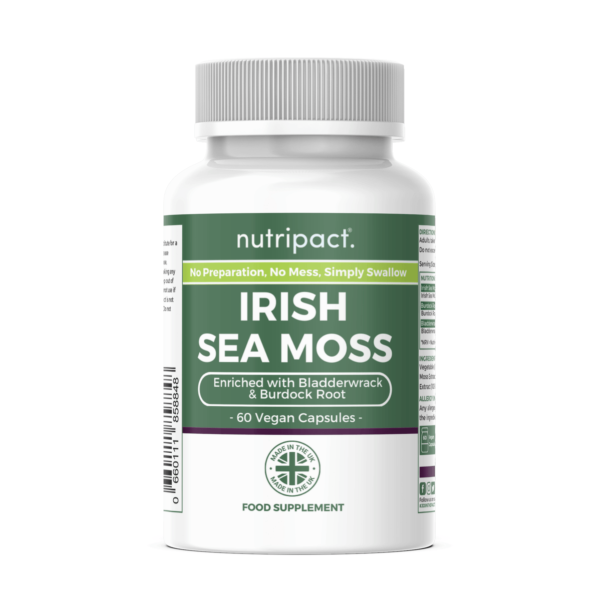 Nutripact Sea Moss Complex Capsules supplement bottle on a white background