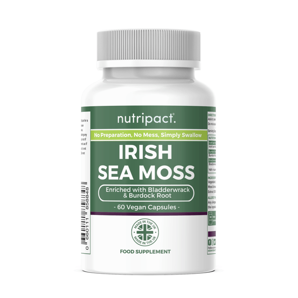 Nutripact Sea Moss Complex Capsules supplement bottle on a white background