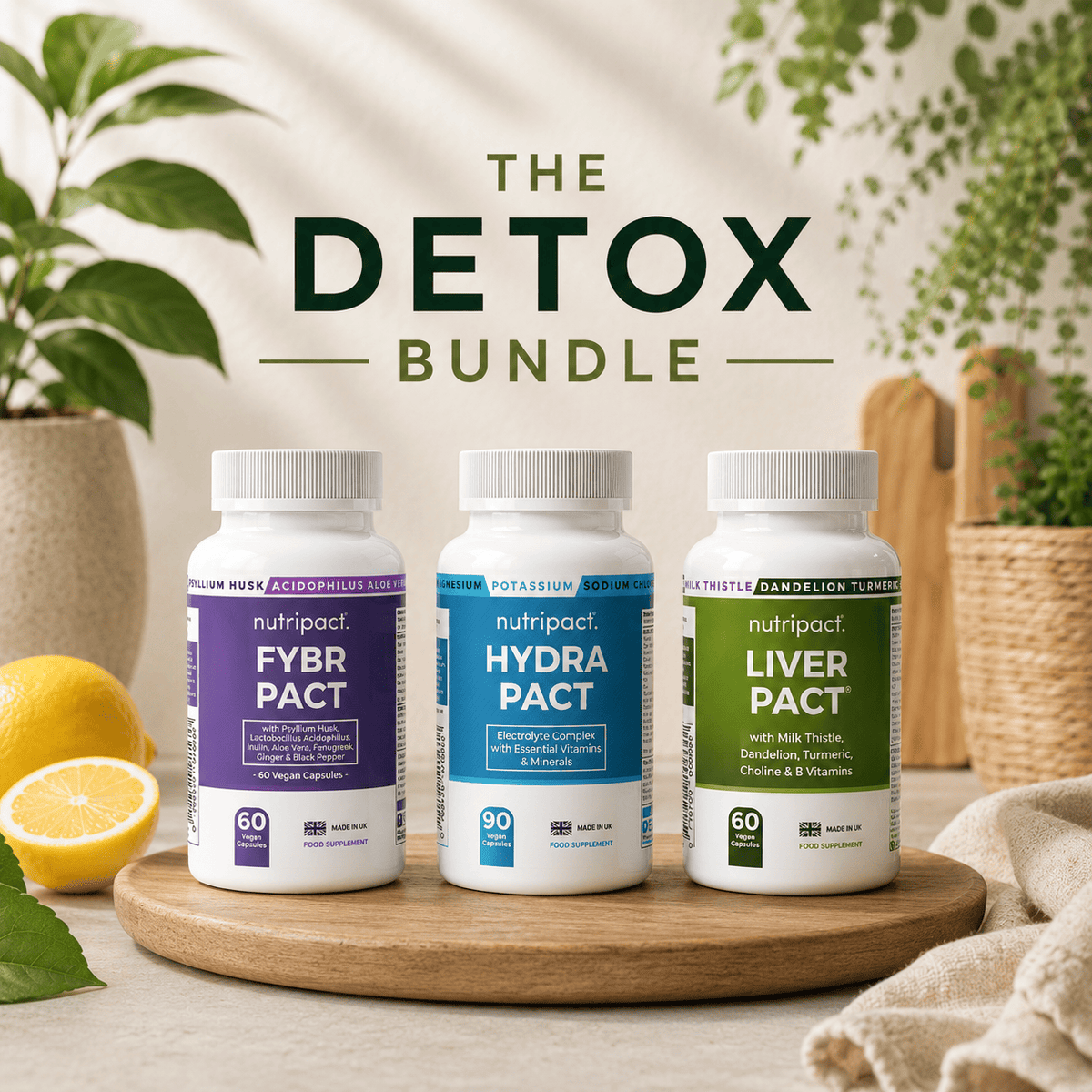 Nutripact The Detox Bundle – Natural Supplements for Hydration, Digestion, Energy & Metabolism support. Includes Nutripact Electrolyte Complex Capsules, Liver Support Complex Capsules & Fibre Complex Capsules