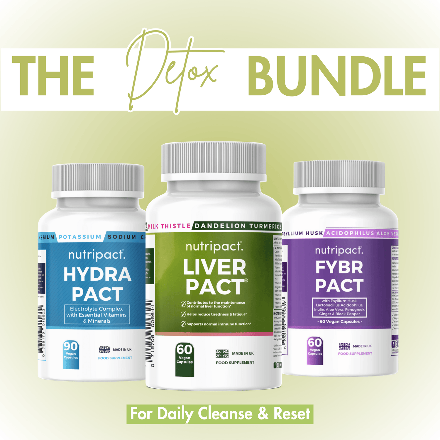 Nutripact The Detox Bundle – Natural Supplements for Hydration, Digestion, Energy & Metabolism support. Includes Nutripact Electrolyte Complex Capsules, Liver Support Complex Capsules & Fibre Complex Capsules