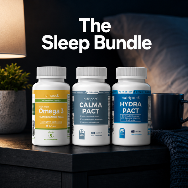 Nutripact The Sleep Bundle – Natural Supplements for Relaxation, Calm & Sleep support. Includes Nutripact Electrolyte Complex Capsules, Relaxation & Stress Support Capsules & Vegan Omega 3
