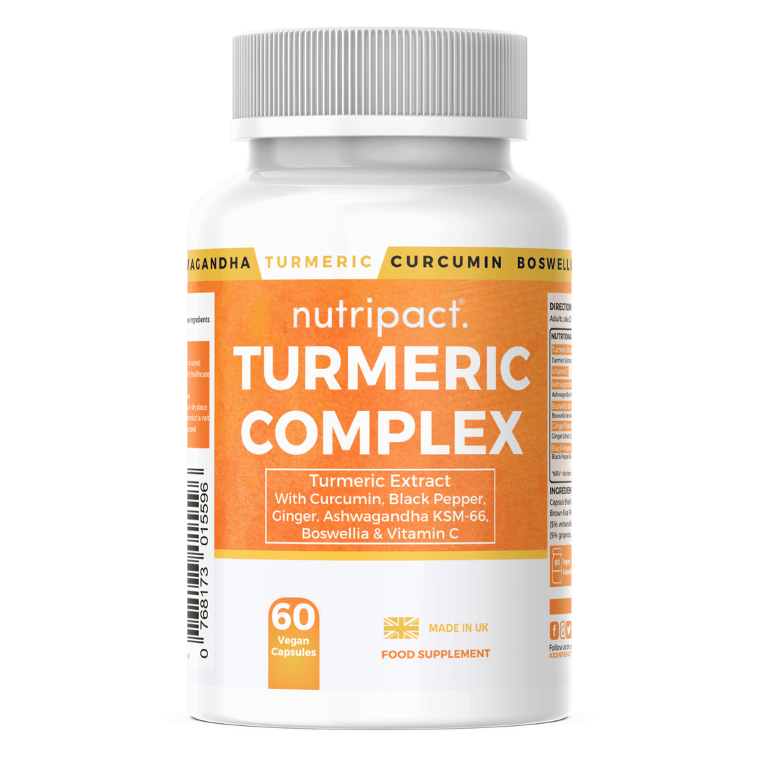 Nutripact Turmeric Complex Capsules supplement bottle on a white background
